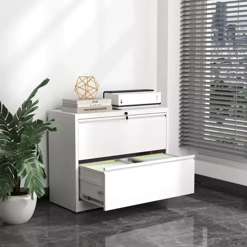 35H 2 Drawer Lateral File Cabinet with Lock, Lockable Metal Filing Cabinet for Home Office, Fits Legal/Letter/A4/F4 Size (White)