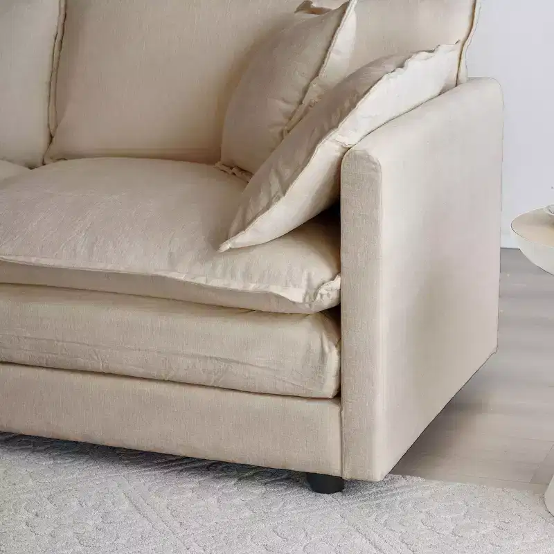 Free Combination Comfy Upholstery Modular Oversized L Shaped Sectional Sofa With Reversible Ottoman Beige Chenille