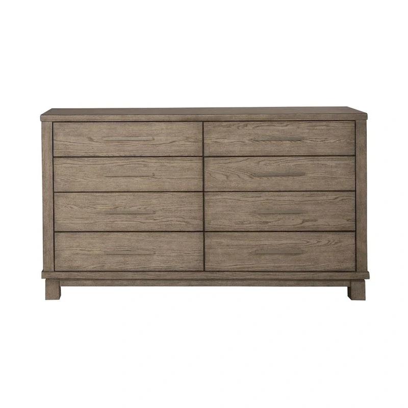 8-Drawer Dresser in Burnished Beige – Rubberwood & Oak Veneer