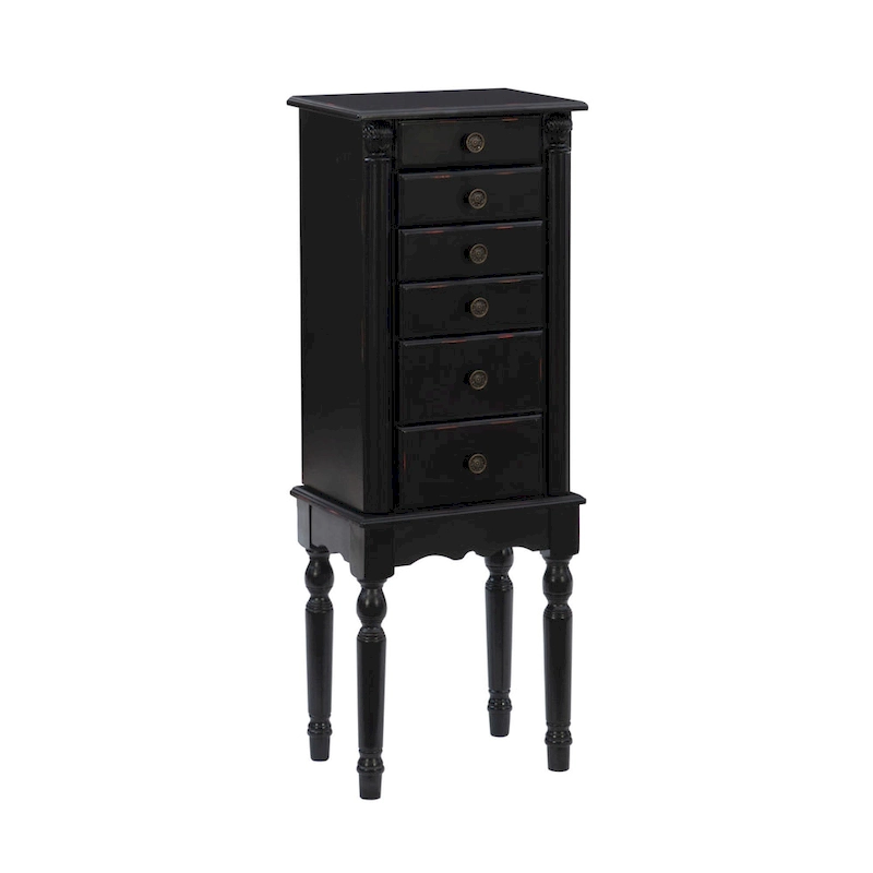 5-Drawer Wooden Jewelry Armoire with Flip Top - 37 - Black