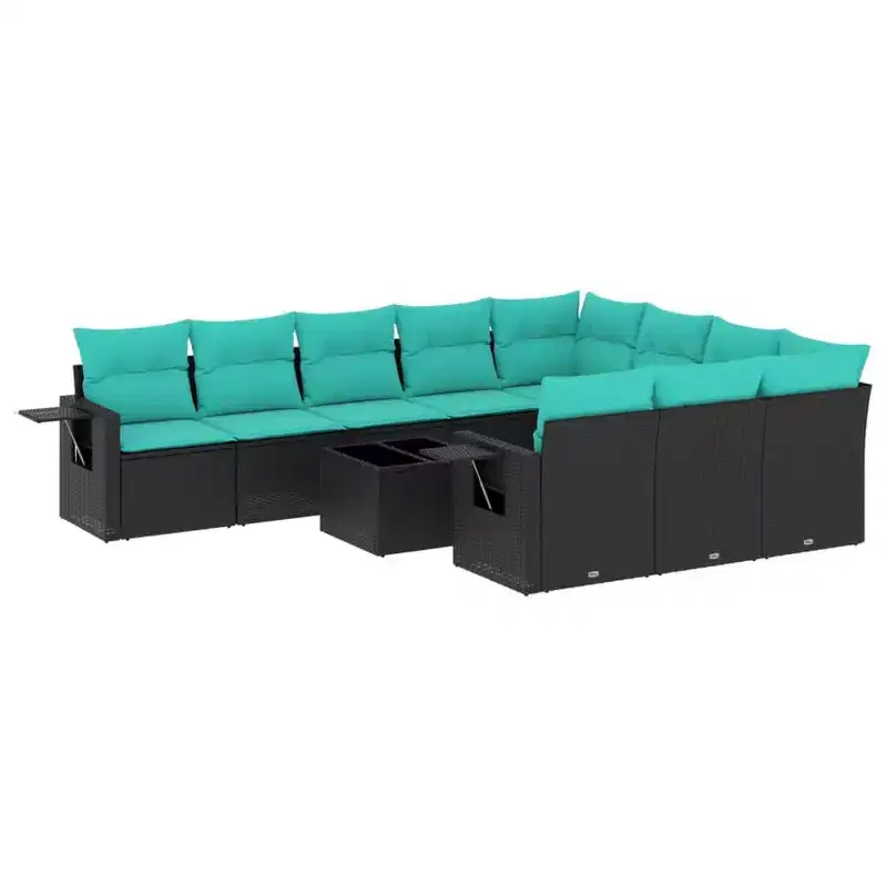 vidaXL 11 Piece Patio Sofa Set with Cushions Black Poly Rattan