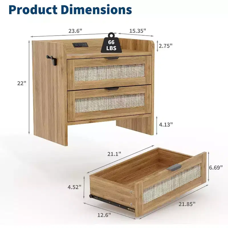 Nightstand, Bedside Table with Charging Station, 1 Storage Drawer, and Open Storage Space,Side Tables, Suitable for Bedroom, Office, or Living Room