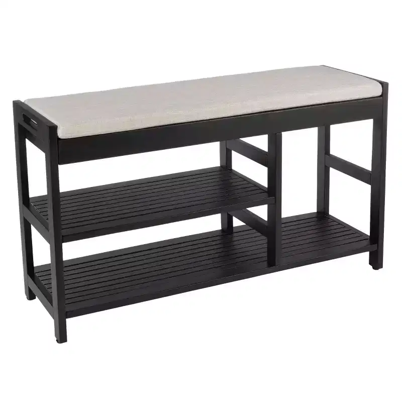 Shoe Bench 3-Tier Wooden Shoe Rack Shoe Storage with Padded Seat Cushion
