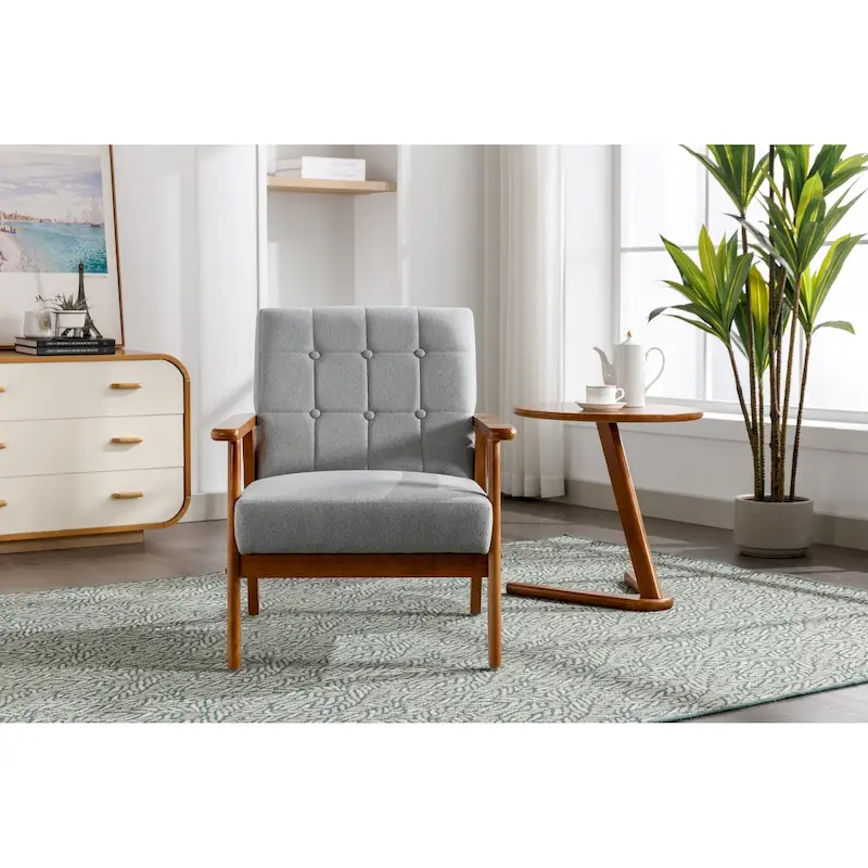 Linen/PU Upholstered Tufted Living Room/Bedroom Accent Chair With Wood Legs