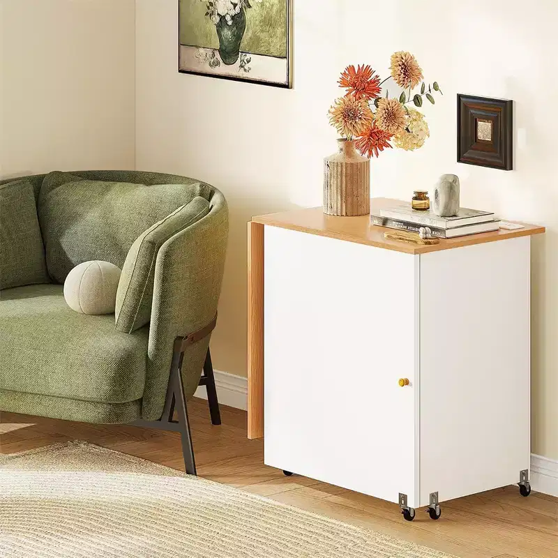 Folding Sewing Table with Lockable Wheels, Craft Station with Storage Shelves and Trays for Sewing Machine