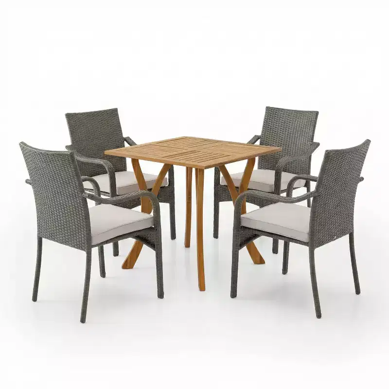 Christopher Knight Home Jose Modern 5 Piece Patio Iron Chairs with PE Rattan Design and Acacia Dining Table Set