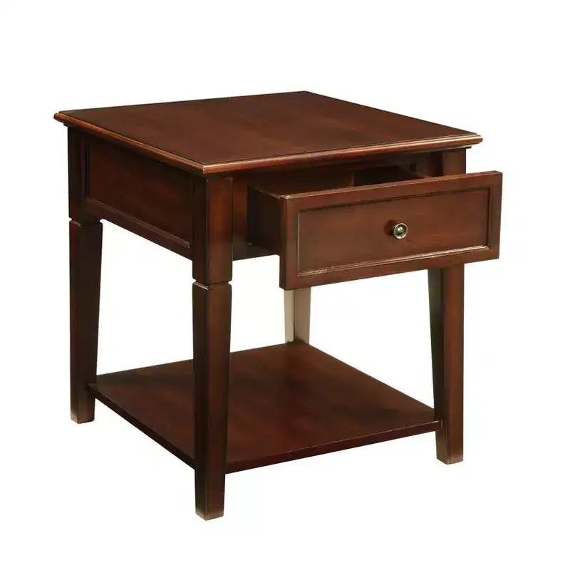 Acme Furniture Malachi End Table Walnut: Rectangular Side Table with Storage Drawer and Shelf