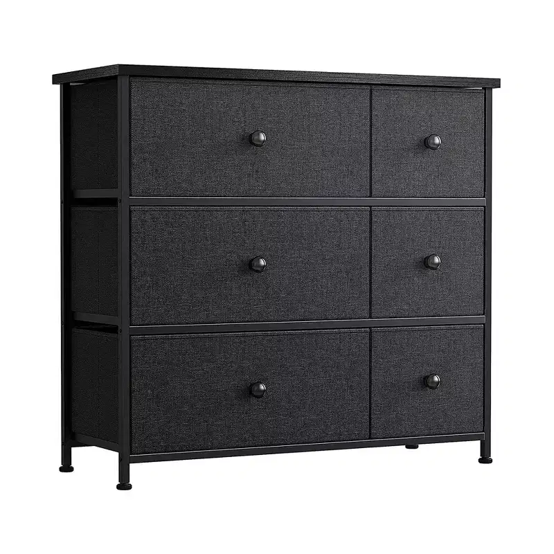 6 Drawer Steel Frame Bedroom Storage Organizer Chest Dresser with Waterproof Top, Adjustable Feet, and Wall Safety Attachment