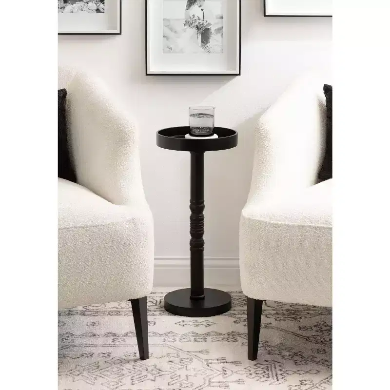 Farmhouse Pedestal End Table, Distressed Gray Finish, Solid Wood
