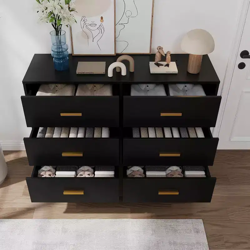 6 Drawer Dresser, Modern Chest with Gold Handles and Legs, Storage Cabinet for Bedroom or Living Room