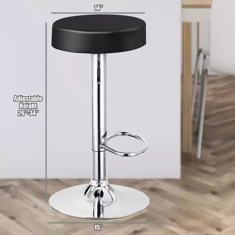 PU Leather Adjustable Swivel Round Bar Stool with Footrest