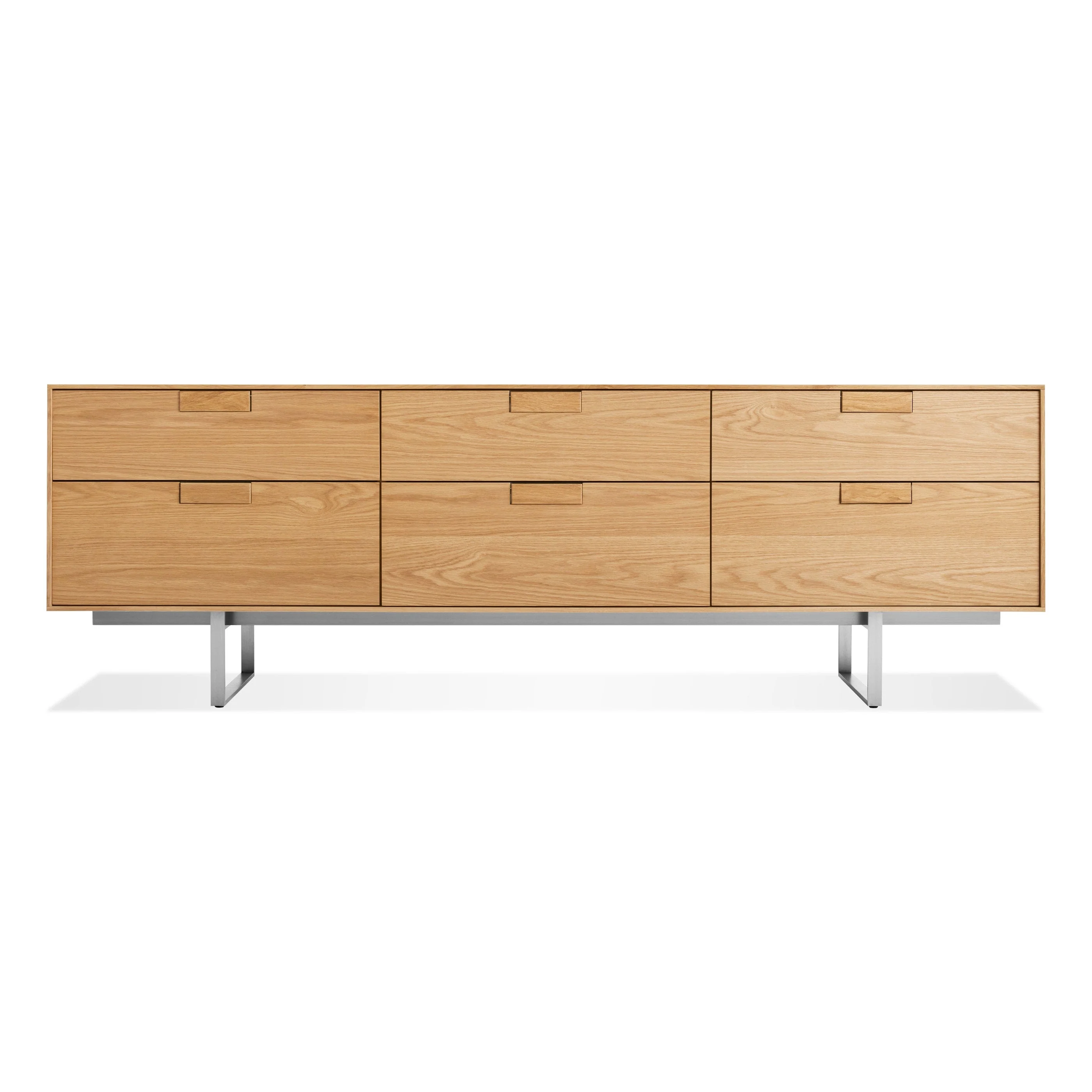 Modern White Oak Wood Low Dresser with Steel Base for Living Room