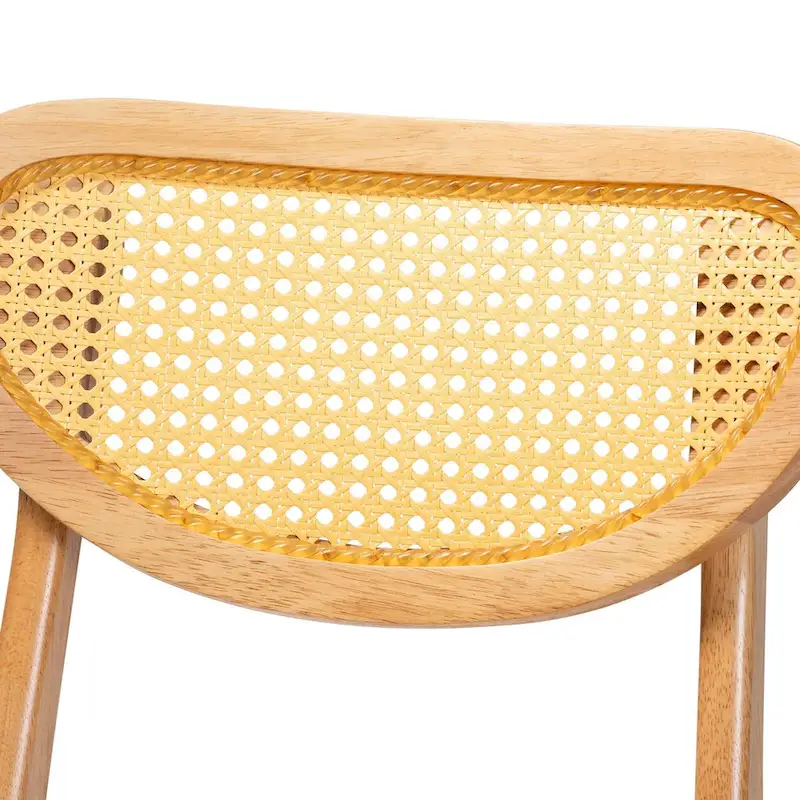 Nenet Mid-Century Modern Oak Brown Finished Wood and Rattan 2-Piece Dining Chair Set