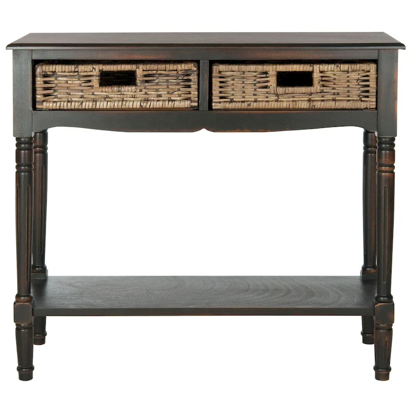 Rattan Drawer Console Table with Lower Shelf - 36W x 13D x 32H