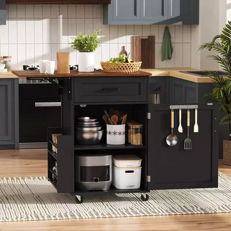 39.3 Farmhouse Kitchen Storage Island Cart with Drop Leaf, Towel Rack, 1 Drawer