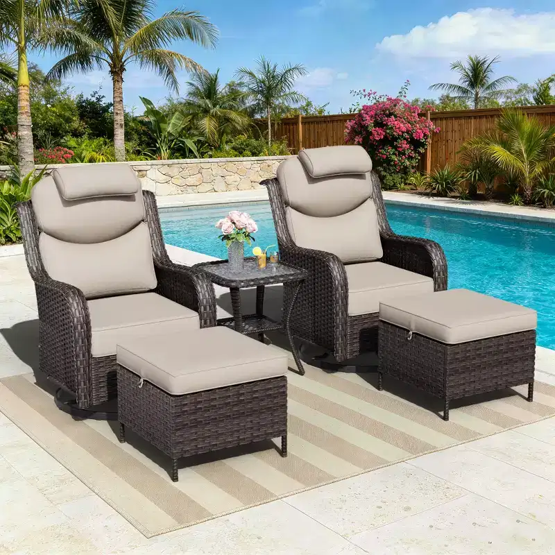 UPTIOT Outdoor Rocking Chair Set with Convertible Ottoman and Side Table for Patio Relaxation