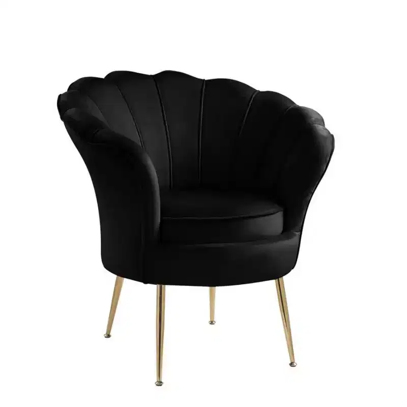 HOMLUX Angelina Velvet Scalloped Back Barrel Accent Chair with Metal Legs