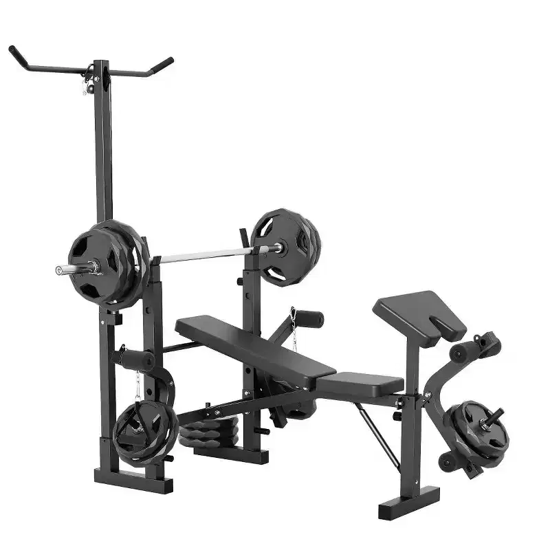 GustoWave Adjustable Weight Bench Set, Foldable Multi-Function Bench Press Rack with Preacher Curl Pad, Leg Developer & LAT Pulldown