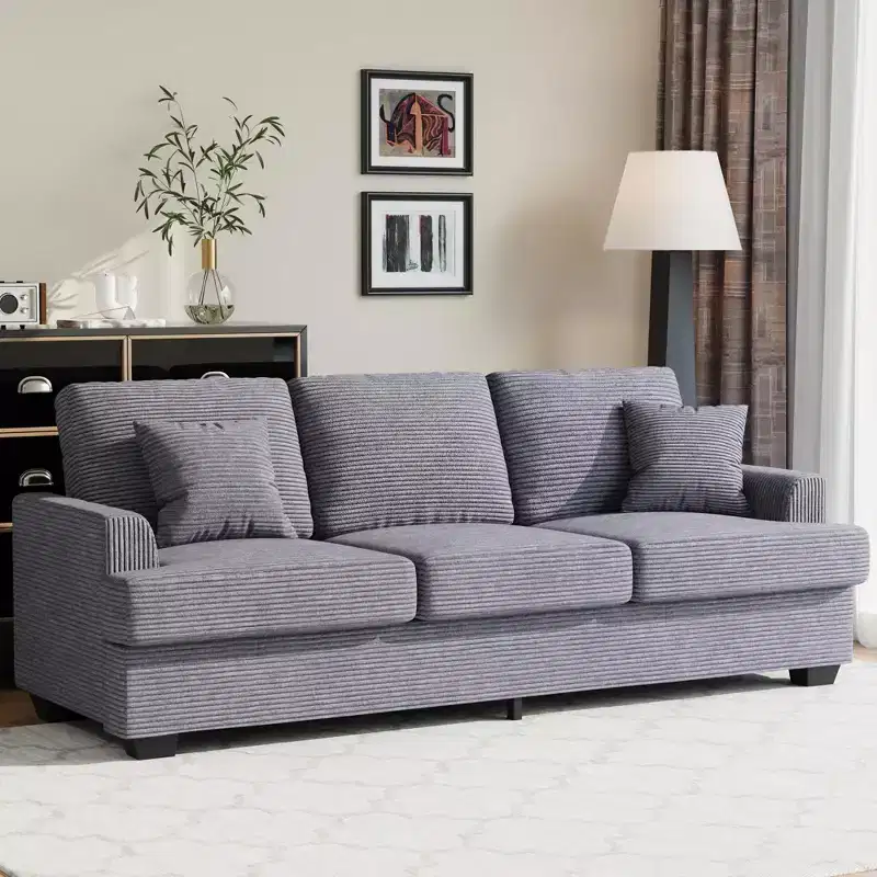 86 Modern Deep Seat Sofa, Comfy Upholstered Couch with 2 Throw Pillows and Removable Covers for Living Room, Apartment & Small Spaces