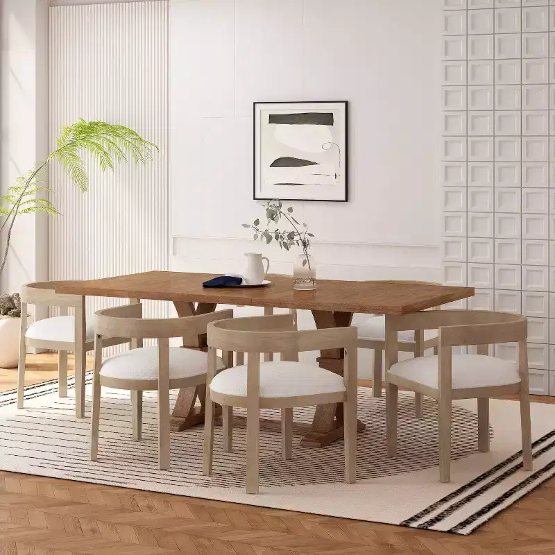 Christopher Knight Home 7pc Hudson Fabric and Wood Dining Set Light