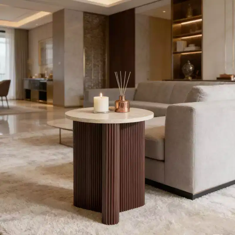 Home Ursule Modern Wood Fluted End Table