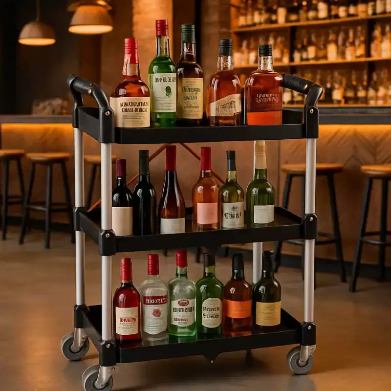 Folding Utility Service Cart for Office, Bar, Home and Kitchen Storage