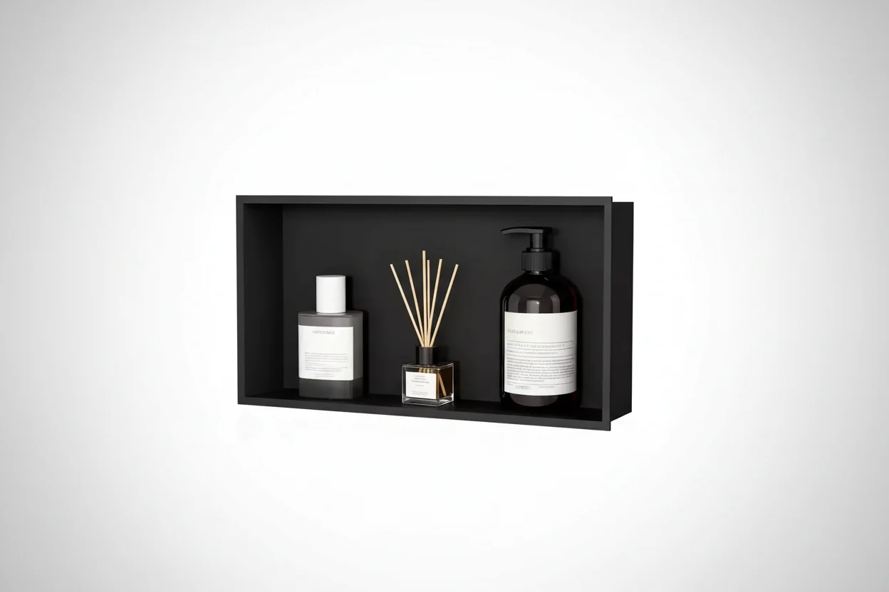 Matte Black Stainless Steel Recessed Shower Niche, 1–2 Shelf, Single Use