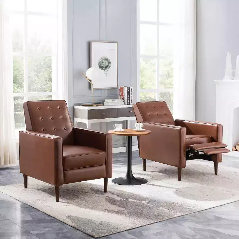 Set of 2 Mid-Century Modern Tufted Pushback Recliners
