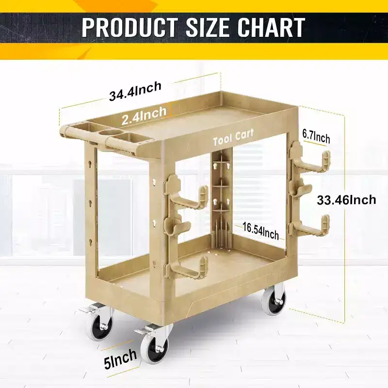 SILVEL Heavy Duty Utility Cart 600LBS Capacity 2 Shelf Plastic Service Cart with 360 Degree Swivel Wheels for Garage Warehouse Workshop