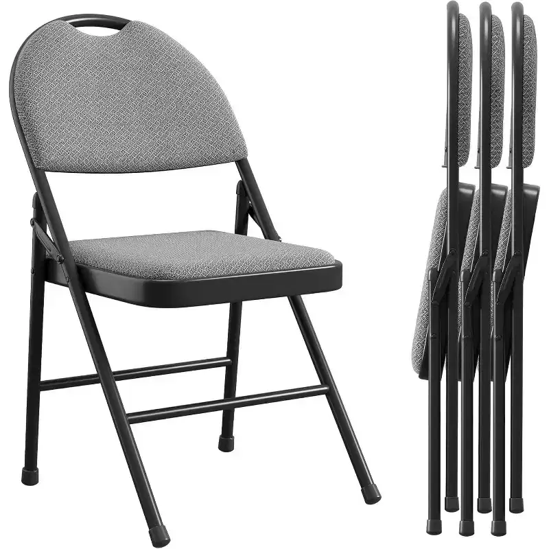 4-Pack Comfort Padded Linen Folding Chairs - Durable Metal Frame, Non-Slip Feet, Stackable for Home,Office,Dining,Indoor/Outdoor Guest Seating