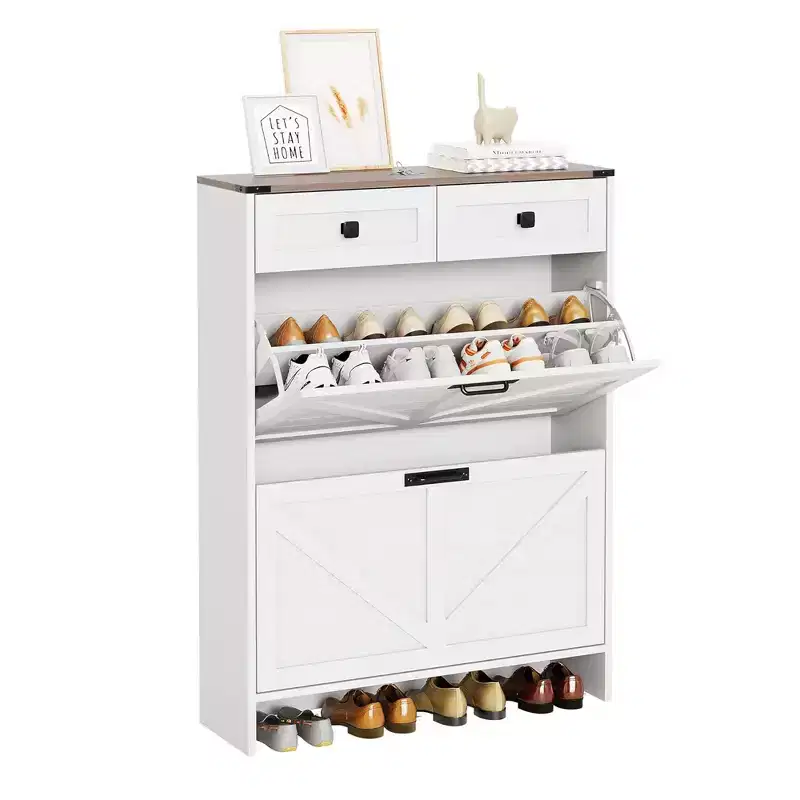 Shoe Storage Cabinet with 2 Flip Drawers and 2 Storage Cabinet, Entryway Shoe Rack, Farmhouse Wooden Shoe Cabinet for Hallway and Entryway