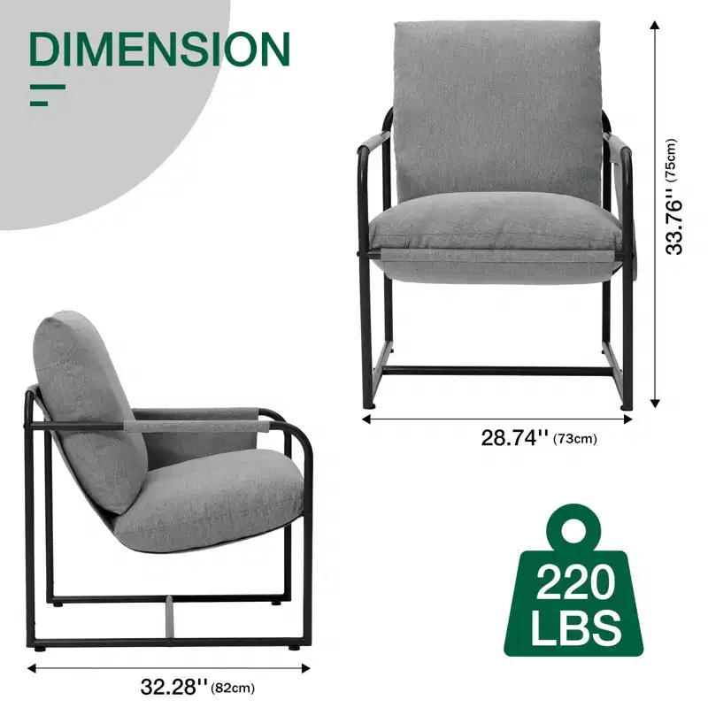 Hommpa Mid-century Accent Chair Ergonomic Linen Armchair with Side Pockets & Steel Frame Gray