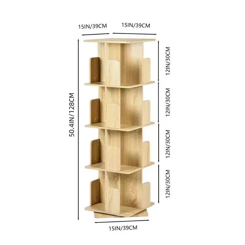 FurnitureR Rotating Decorative Bookshelf, Freestanding Vertical Bookcase with Multi-Tier Open Shelves, Space-Saving for Living Room, Bedroom or Office