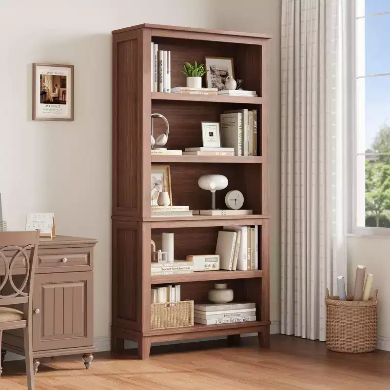 71 Farmhouse Bookcase w/Adjustable Shelves & 31.5 Width, 5 Tier Tall Bookshelf with Wooden Legs, Rustic Vintage Book Shelf for Living Room Office