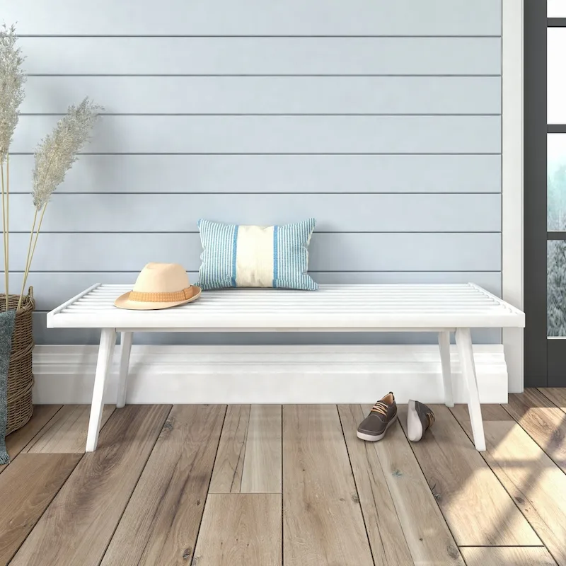 Plank and Beam Mid Century Double Wood Entryway Bench - 56.3 L x 16.5 W x 17.5 H