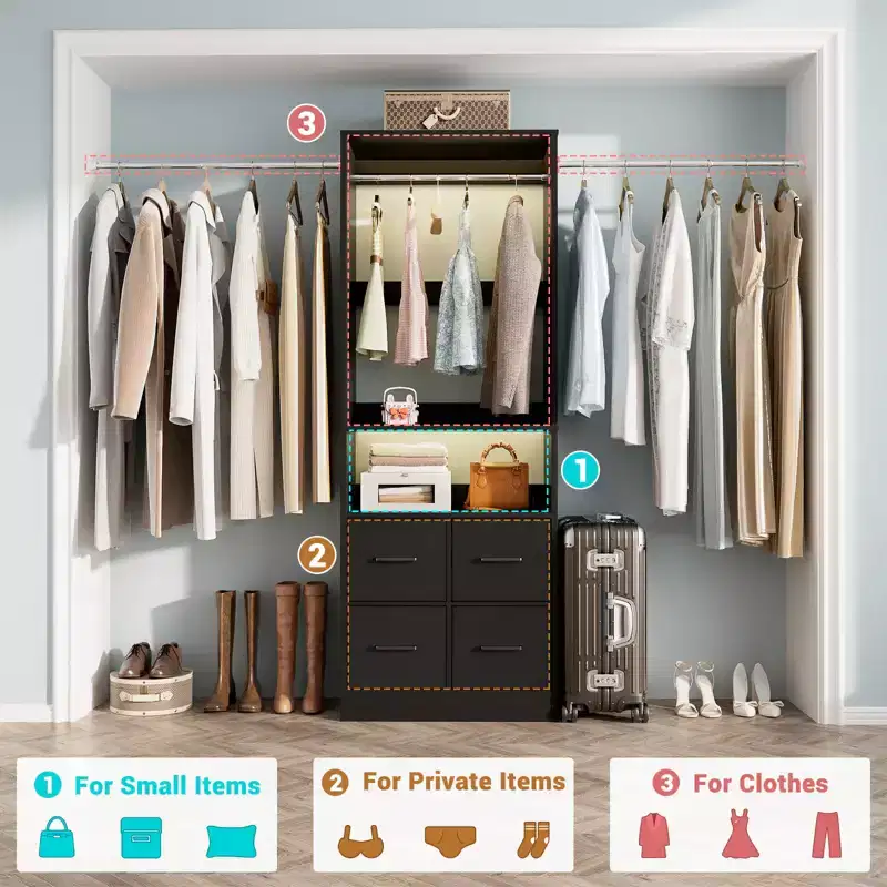25 To 103 Closet System with Four Farbric Drawers