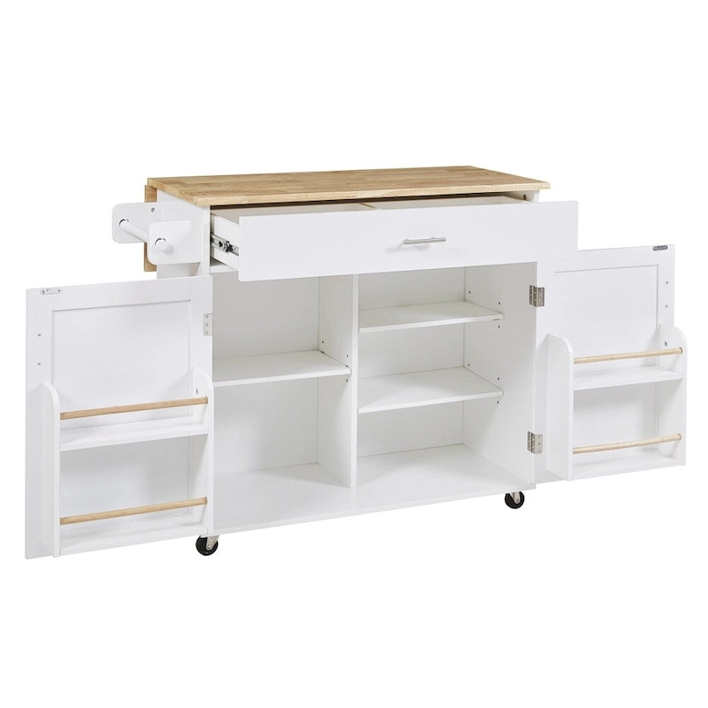 Rolling Kitchen Cart with Adjustable Shelf Tower Rack and Rubber Top - N/A