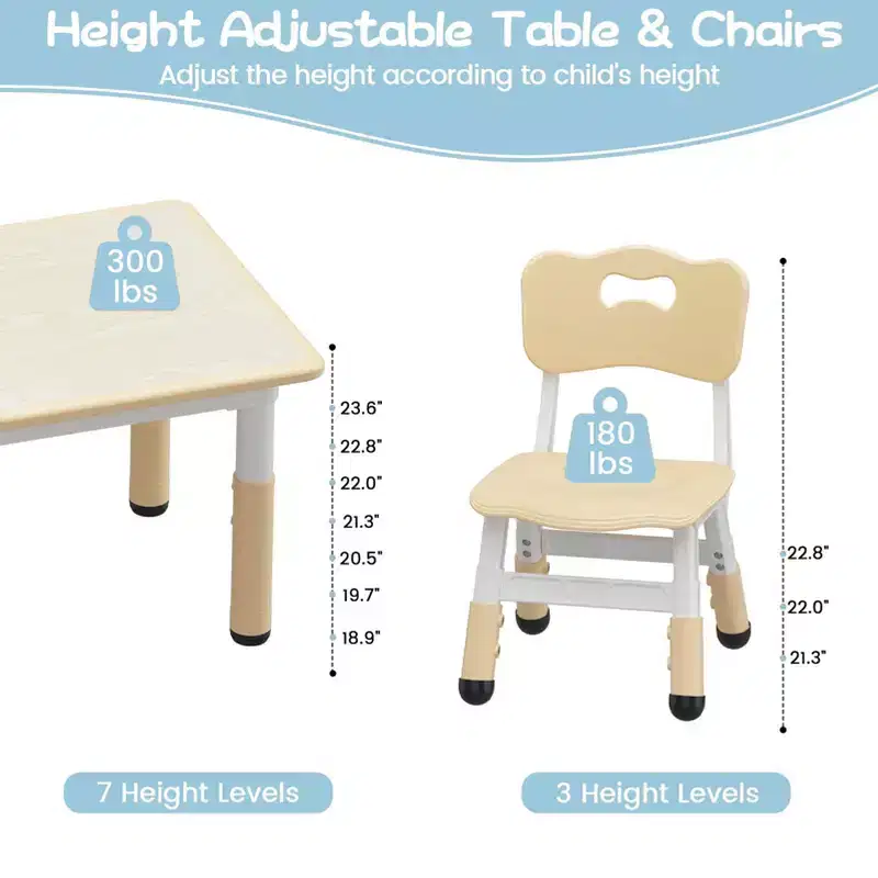 Kids Table and 4 Chairs Set, Height Adjustable Toddler Table and Chairs for Kids Ages 3-10, Graffiti Desktop, Non-Slip Legs