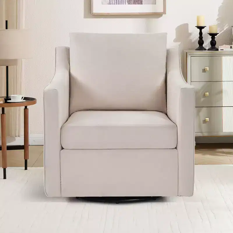 Bestier Swivel Accent Square Chair with Thick Padded Backrest Cushion, Lounge Reading Chair for Living Room Bedroom Small Spaces