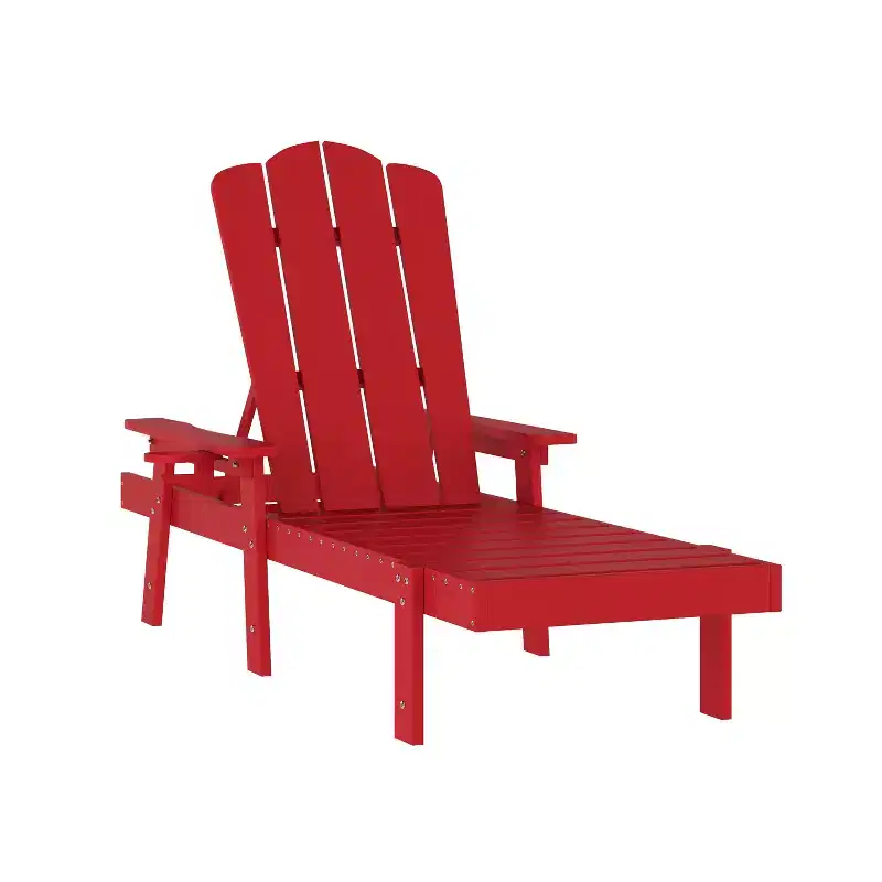 Emma and Oliver Recycled HDPE Adjustable Adirondack Lounger with Fold Out Cupholder for Indoor/Outdoor Use