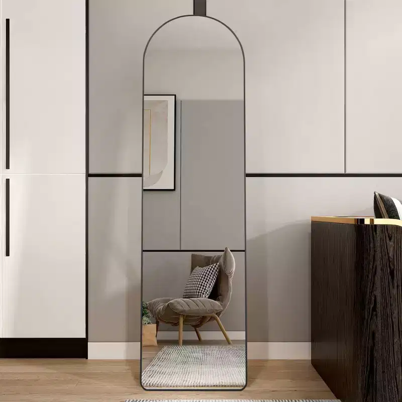 Okak 65*23/59.8*16.5in Aluminum Alloy Frame Full Length Mirror, Arched Mirror with Stand, Mutifunction Wall Mirror for Home, Hotel, Clothing Room