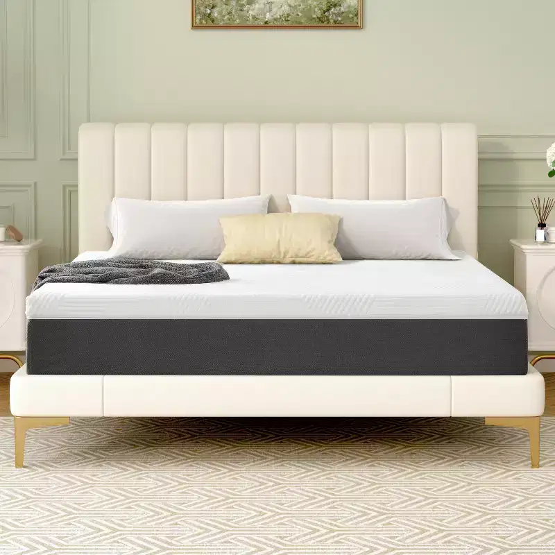 10-inch cooling gel memory foam mattress, white, medium touch, no glass fiber, certified safety material