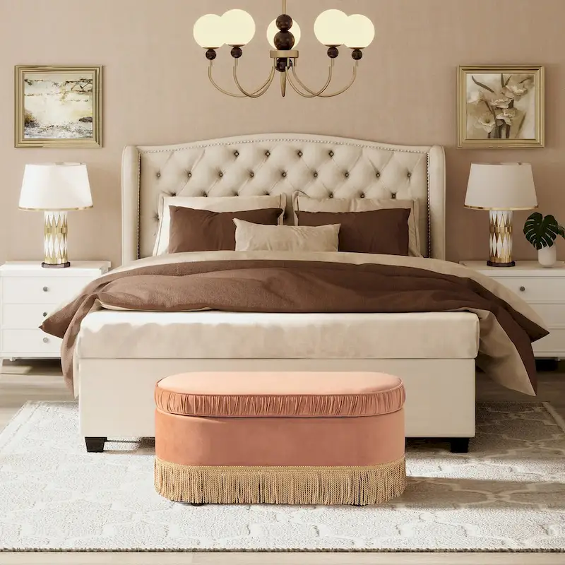 Serena 38 Ruched Oval Storage Bench Ottoman
