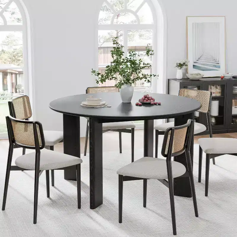 PexFix 52 x 52 Black Solid Wood Farmhouse Dining Table Round Wood Top for Modern Dining Rooms & Family Gatherings