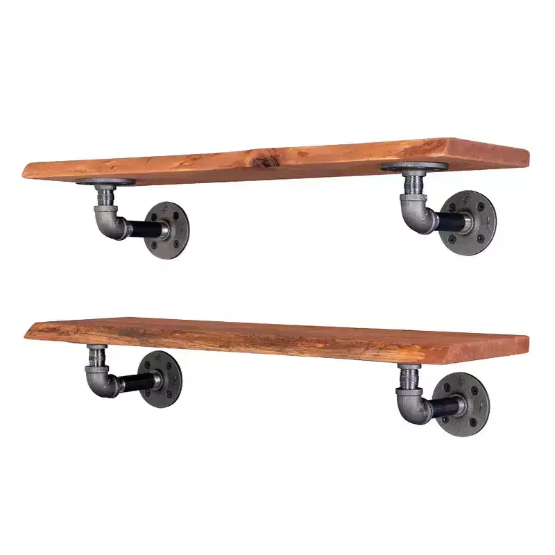 Pipe Decor 24 Sunset Cedar Live Edge Wood Shelf with L-Shaped Pipe Brackets (2-Pack)