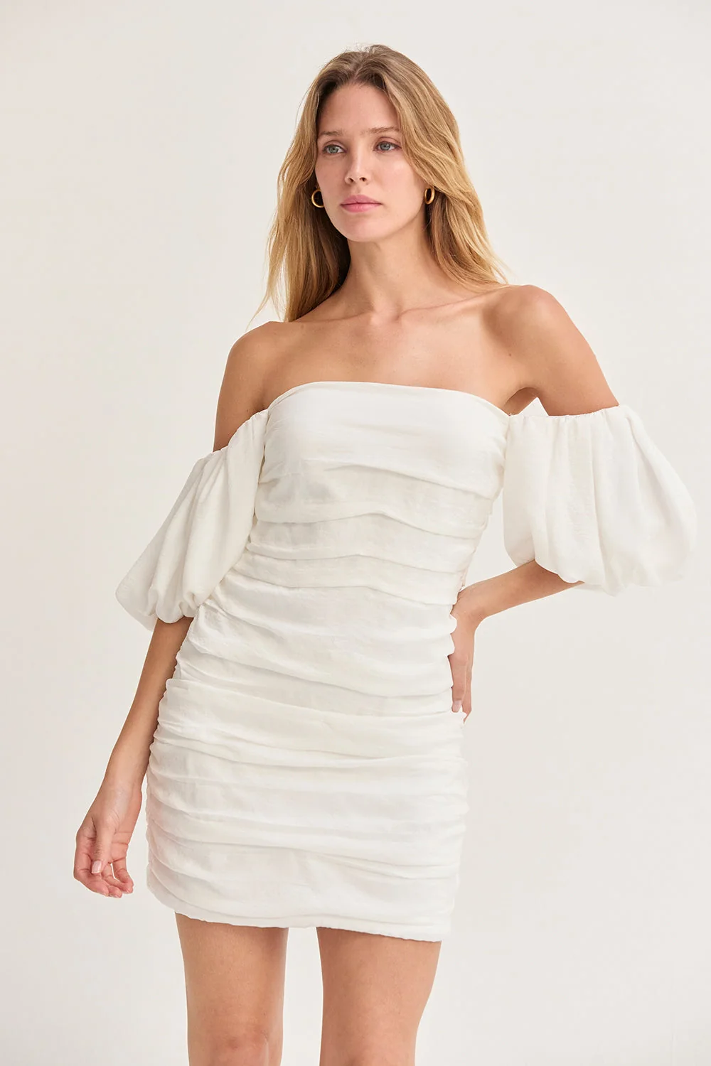 Puff Sleeves Ruched Mini Dress