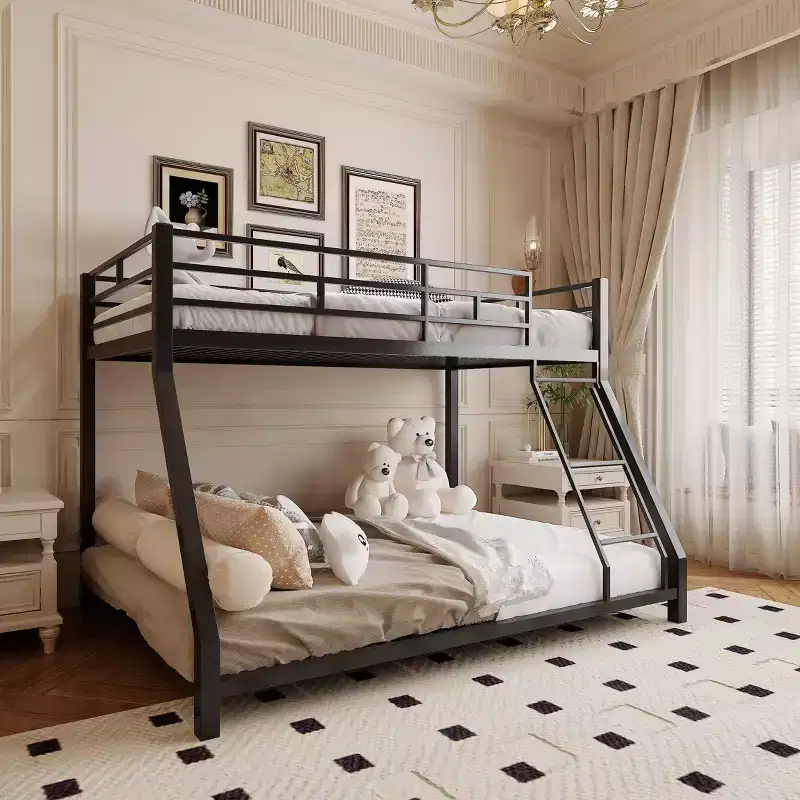 Twin-over-Full Metal Bunk Bed with Built-In Ladder - Space-Saving Design, No Box Spring Needed