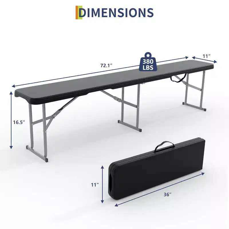 2 Pack Folding Bench 6Ft, Portable Picnic Bench with Sturdy HDPE Top & Steel Frame, Outdoor Fold in Half Camping Chair with Carrying Handle