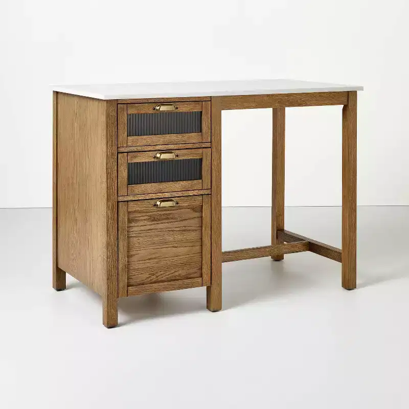 48 Reeded Glass & Wood Kitchen Island with Seating Nook - Hearth & Hand with Magnolia