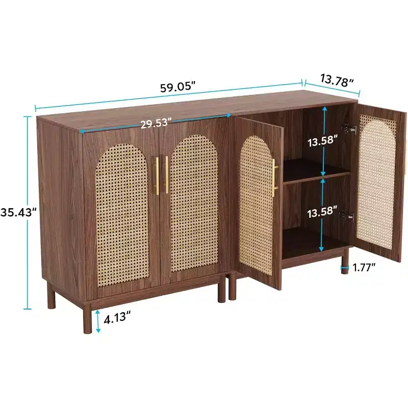 Modern Buffet Cabinet with Storage, 59 Inch Kitchen Sideboard Cabinet with 4 Doors, Coffee Bar Cabinet